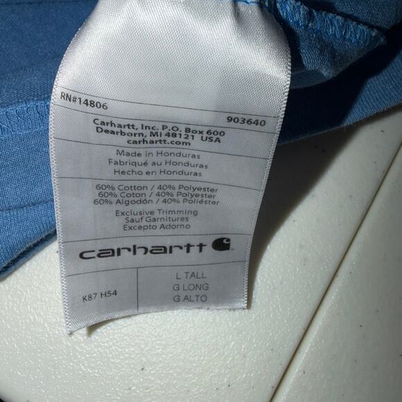 Carhartt Loose Fit Mens Size Large Tall Light Blue Short Sleeve Pocket T-Shirt - Picture 4 of 7